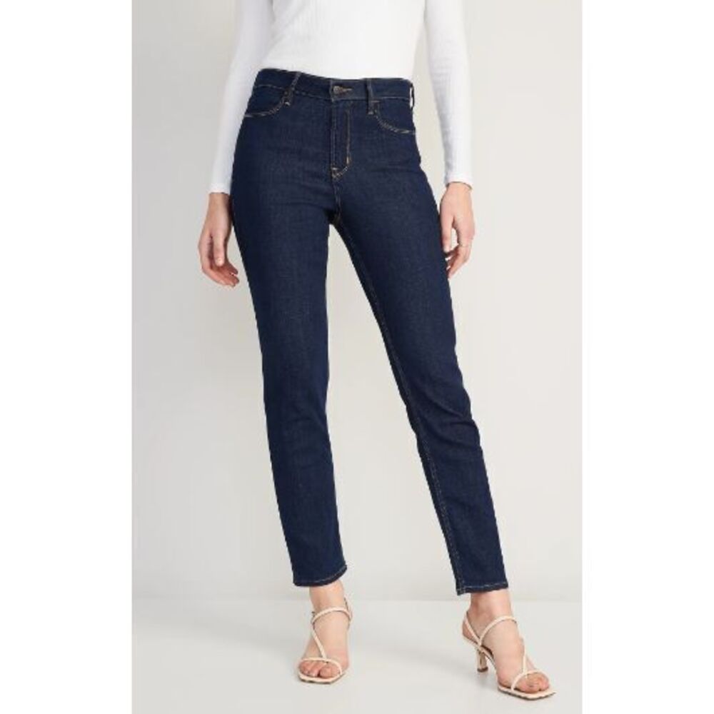 Old Navy Jeans Women 6 Tall‎ High-Waisted Wow Straight Blue Frayed Hem Dark Wash